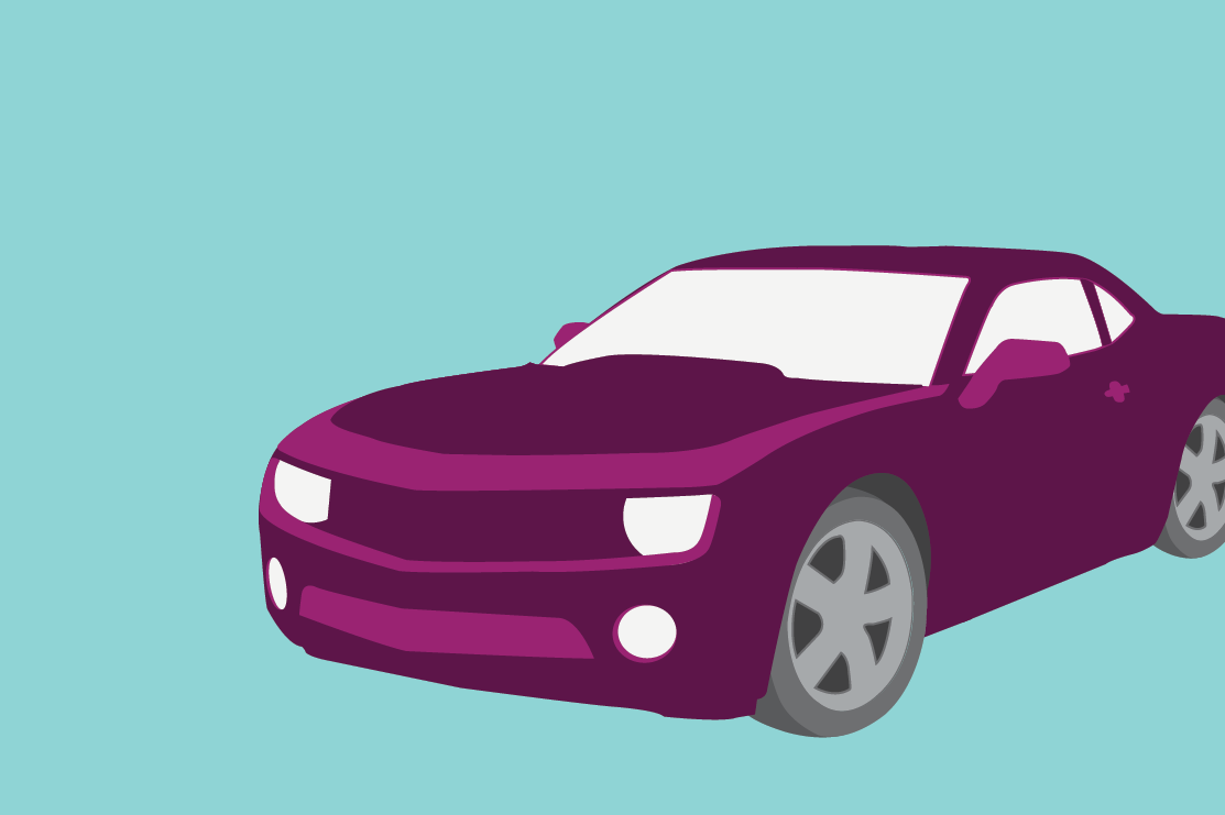 Illustration of a purple two-door car.