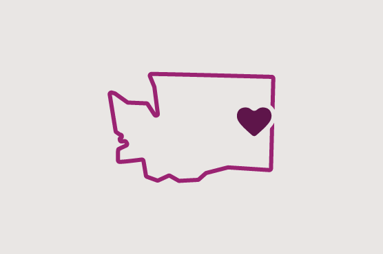 Illustration of Washington state with a heart near Spokane