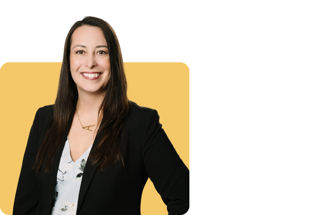 Photo of Amber Williams on a yellow background