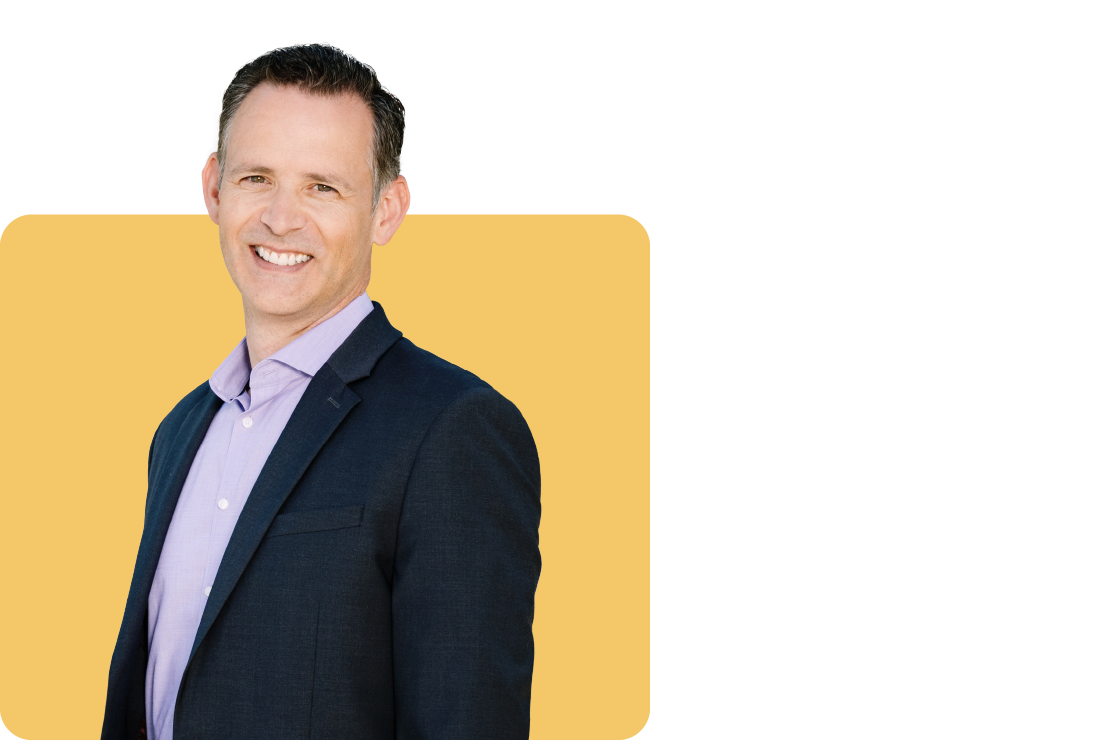 A photo of Charlie Drader on a yellow background
