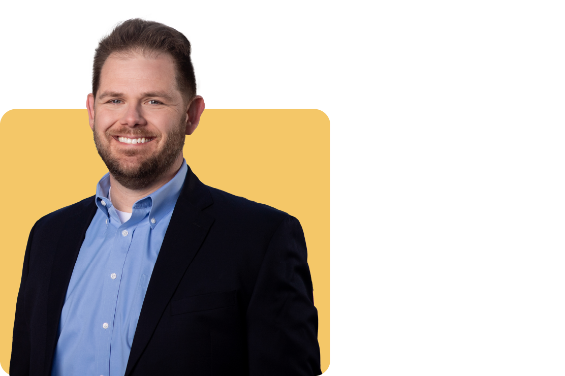 Photo of Christopher Sondalle on a yellow background