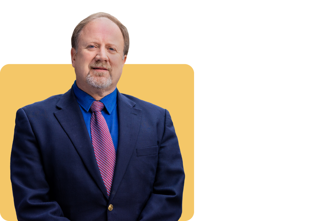 Photo of Curt Fuller on a yellow background