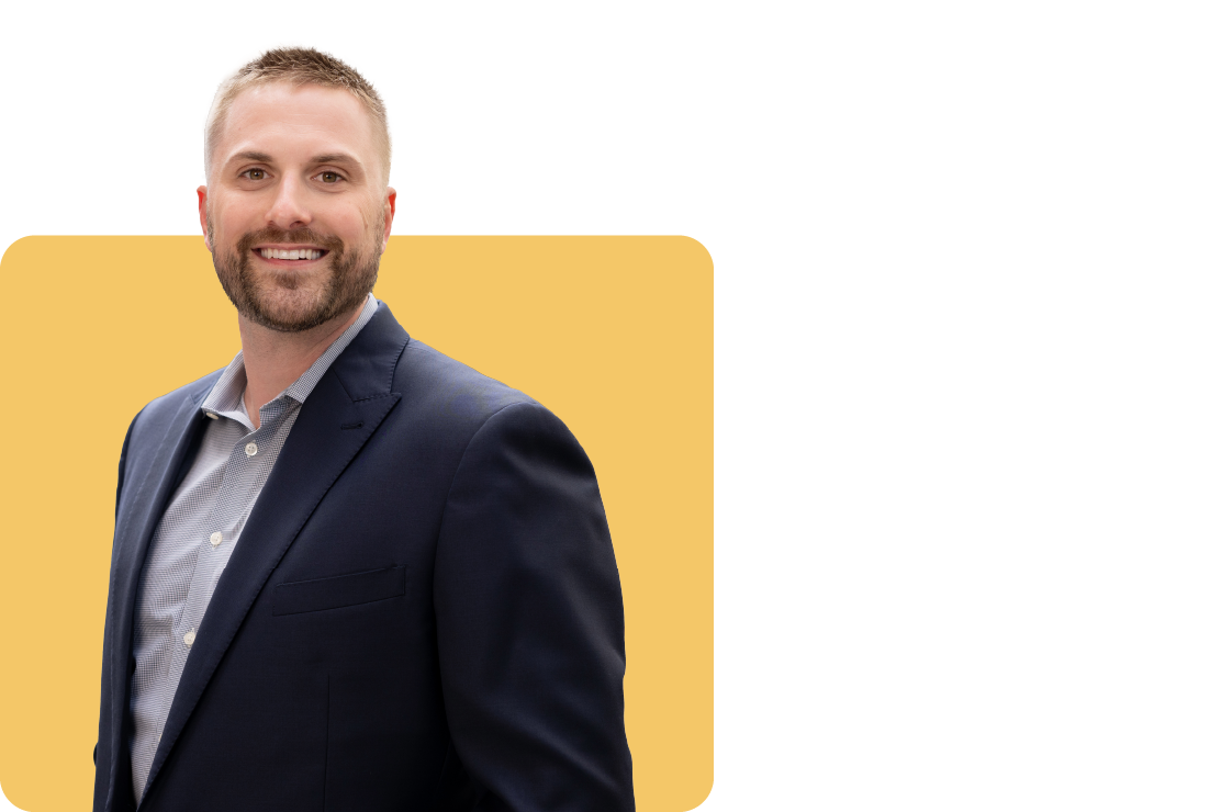 Photo of David Ebel on a yellow background