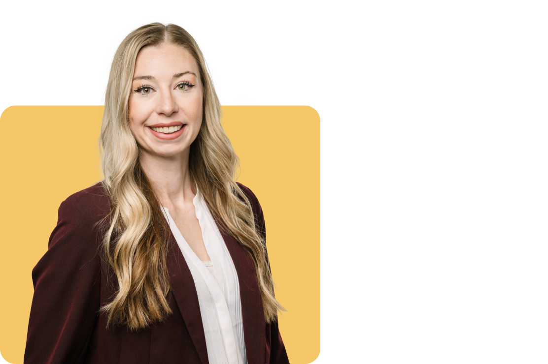 Photo of Kristen Hansen on a yellow background