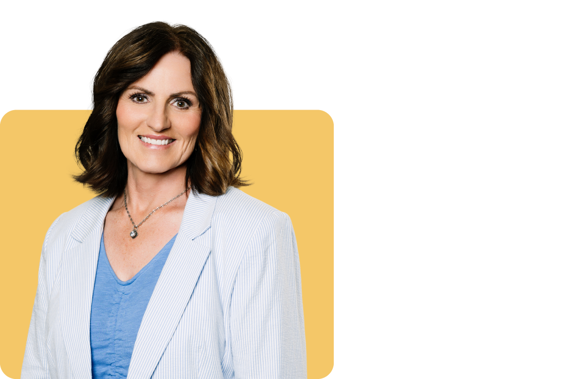 Photo of Michelle Potts on a yellow background