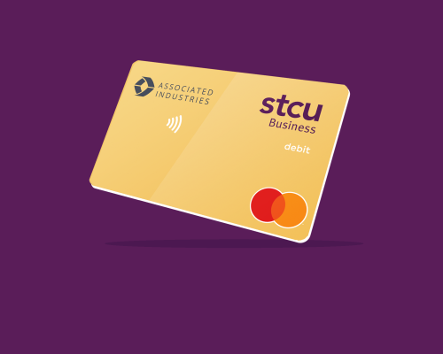 Illustration of the yellow Associated Industries branded STCU debit card.