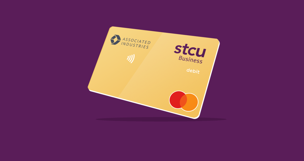 Illustration of the yellow Associated Industries branded STCU debit card.