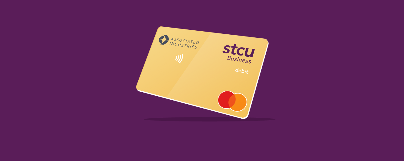 Illustration of the yellow Associated Industries branded STCU debit card.