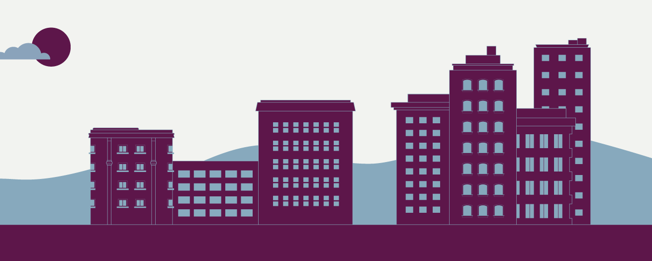 Illustration of a downtown business district skyline.