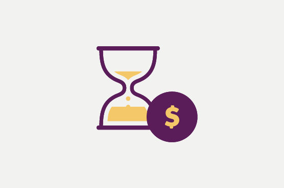 Illustration of an hour glass and a dollar sign