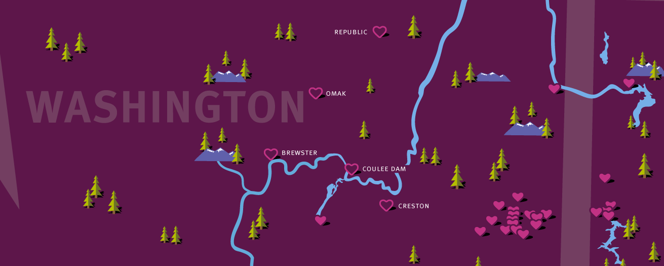 A map of central Washington, showing key Coulee Dam Federal Credit Union locations.