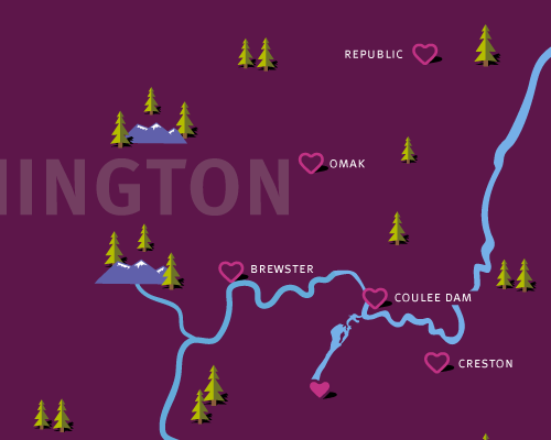 A map of central Washington, showing key Coulee Dam Federal Credit Union locations.