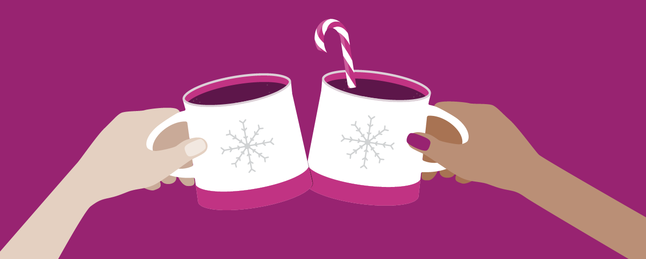 An illustration of two hands with mugs 