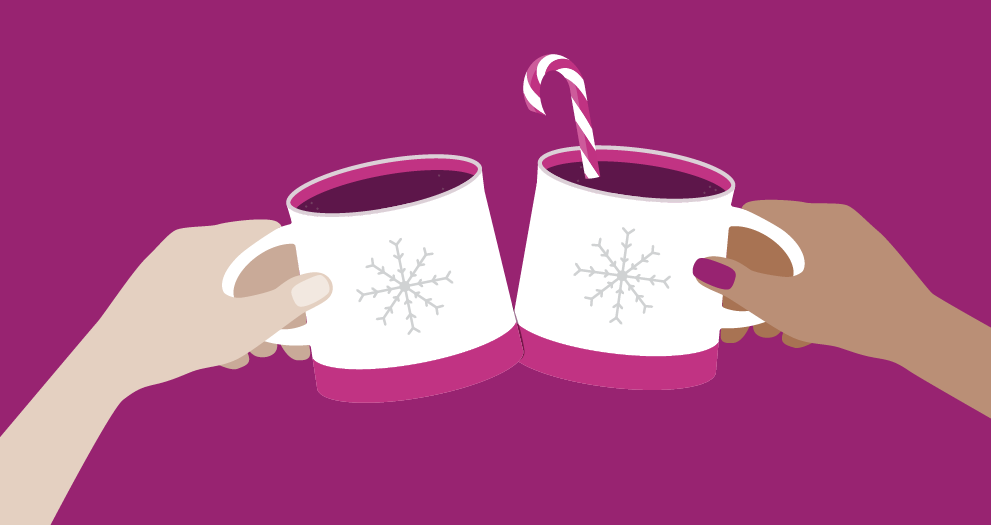 An illustration of two hands with mugs 