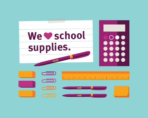 An illustration of different school supplies.