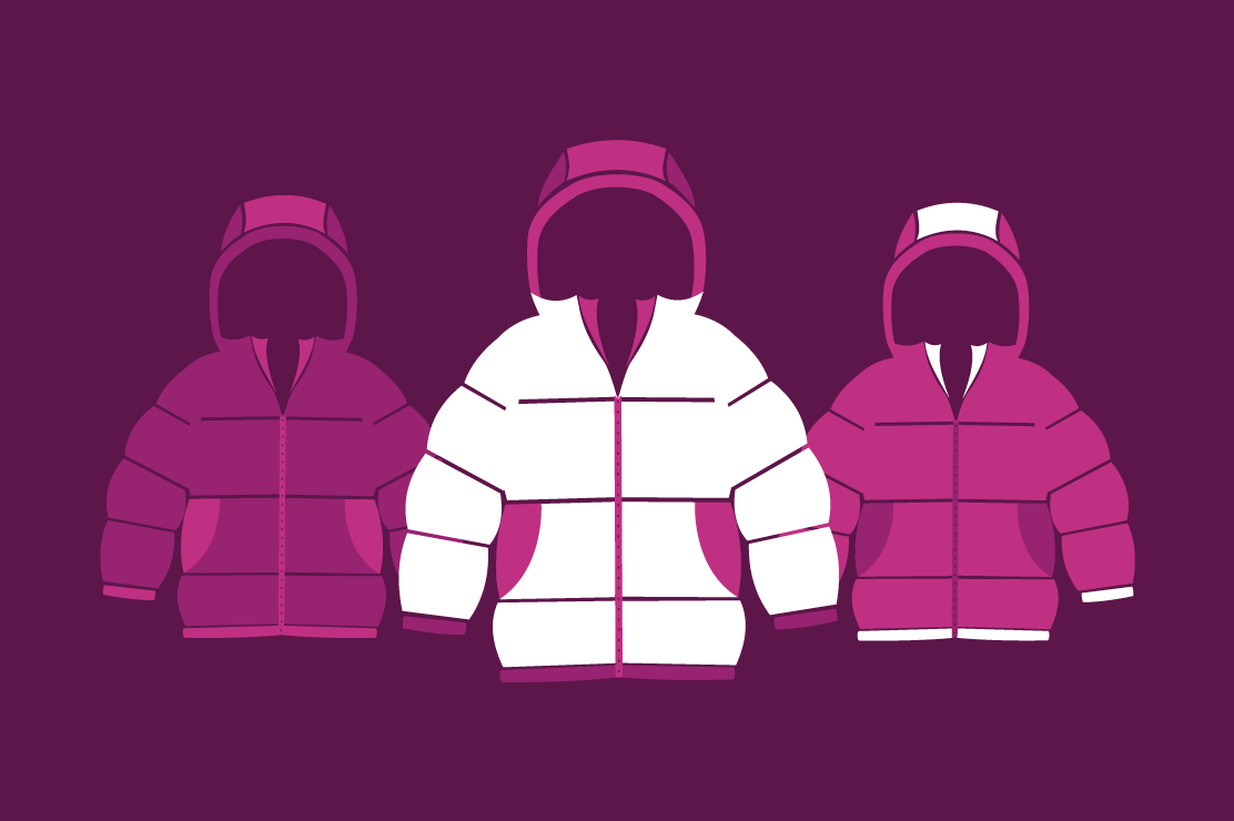 Illustration of three winter coats.