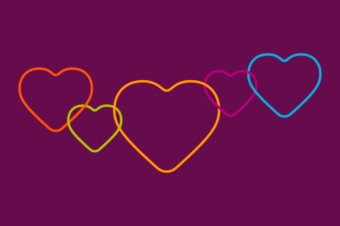 An illustration of a outlined hearts linking together. 