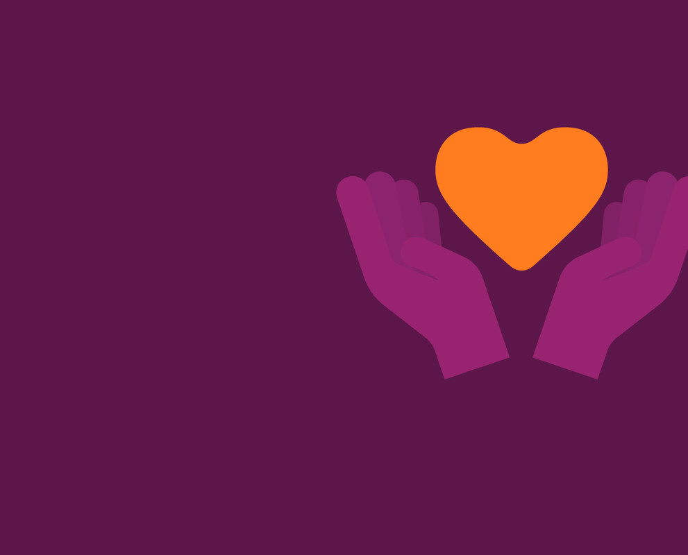 Heart and hands on dark purple background