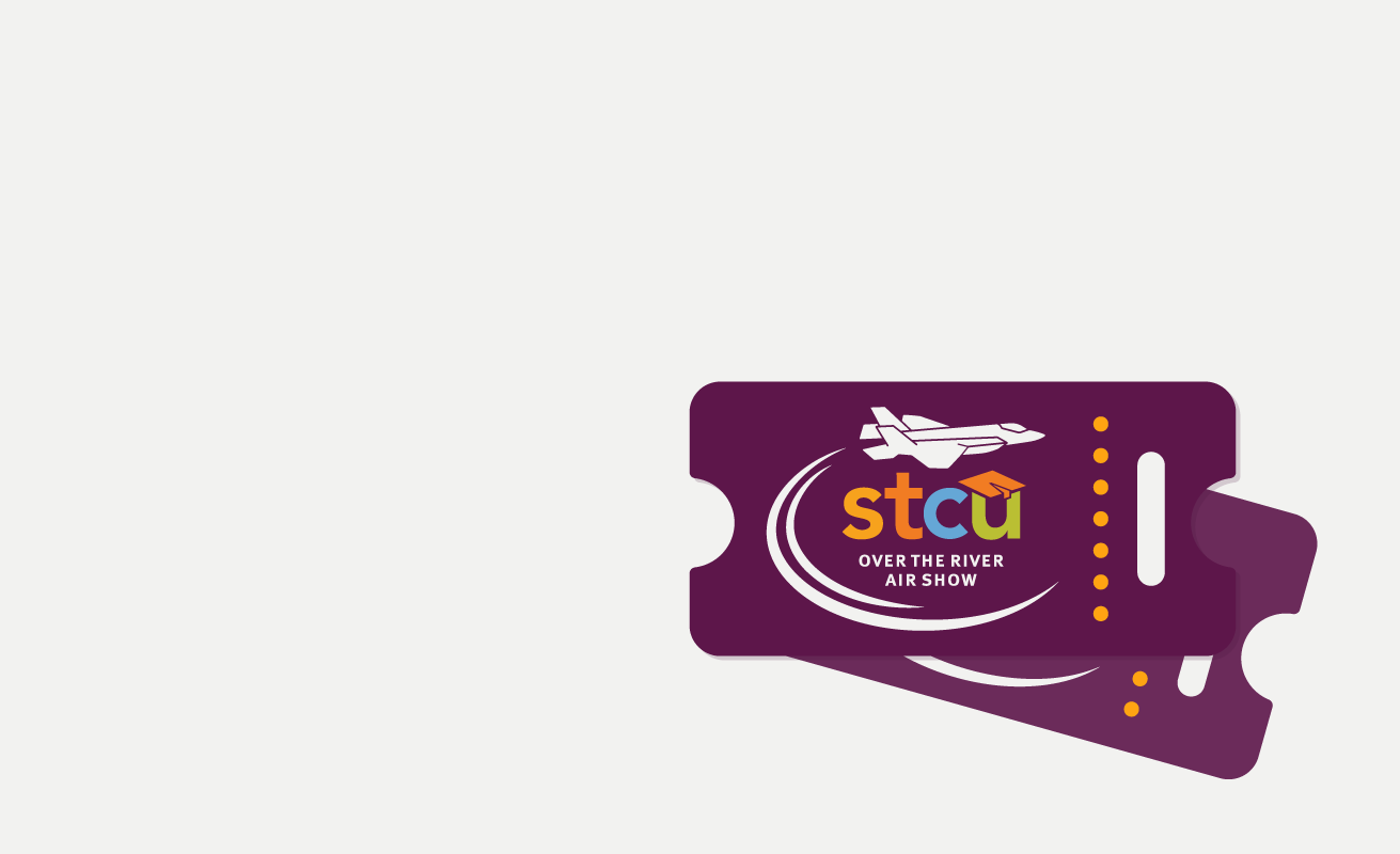 Graphic of purple tickets with an airplane and STCU on it