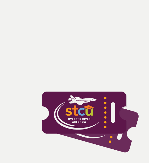 Graphic of purple tickets with an airplane and STCU on it