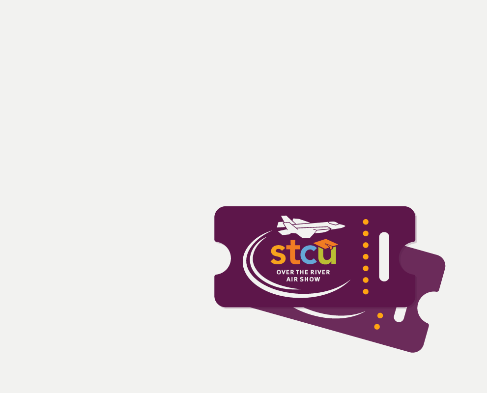 Graphic of purple tickets with an airplane and STCU on it