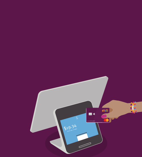Illustration of hand tapping STCU debit card to pay 