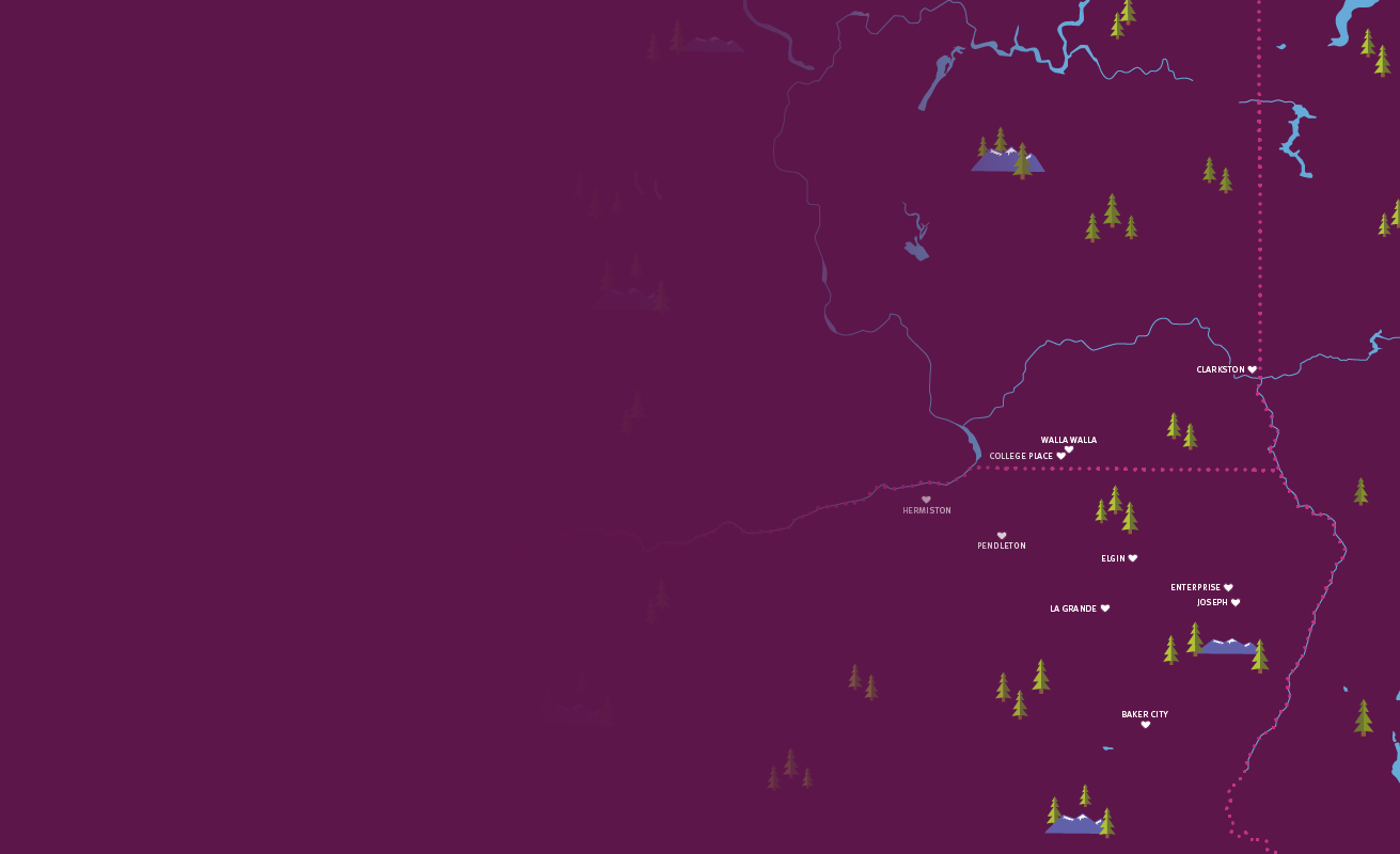 Image of state map fading with hearts and trees