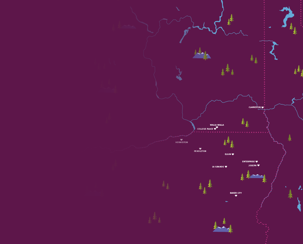 Image of state map fading with hearts and trees