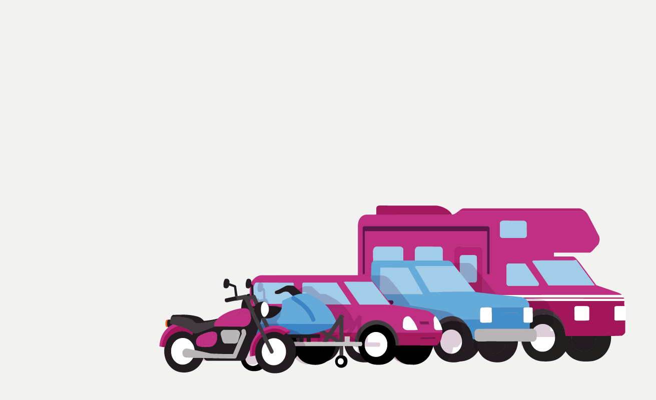 An illustration of a car, RV, and other vehicles