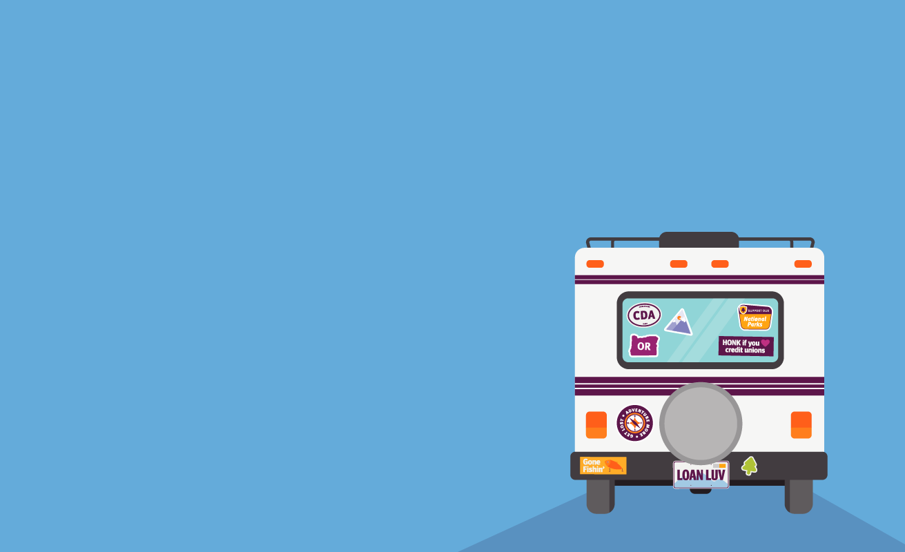 An illustration of a personal watercraft, motorhome, and ATV.