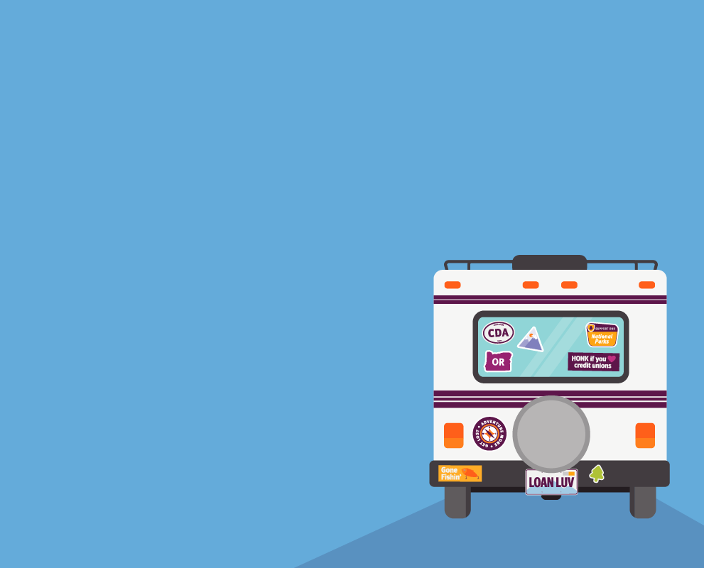 An illustration of a personal watercraft, motorhome, and ATV.