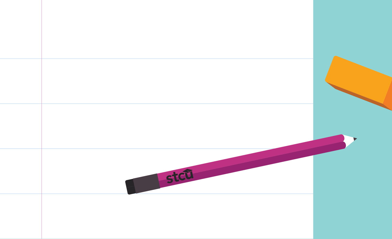 Illustration of a purple STCU pencil on a notepad. 