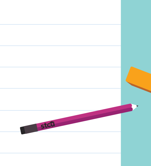 Illustration of a purple STCU pencil on a notepad. 