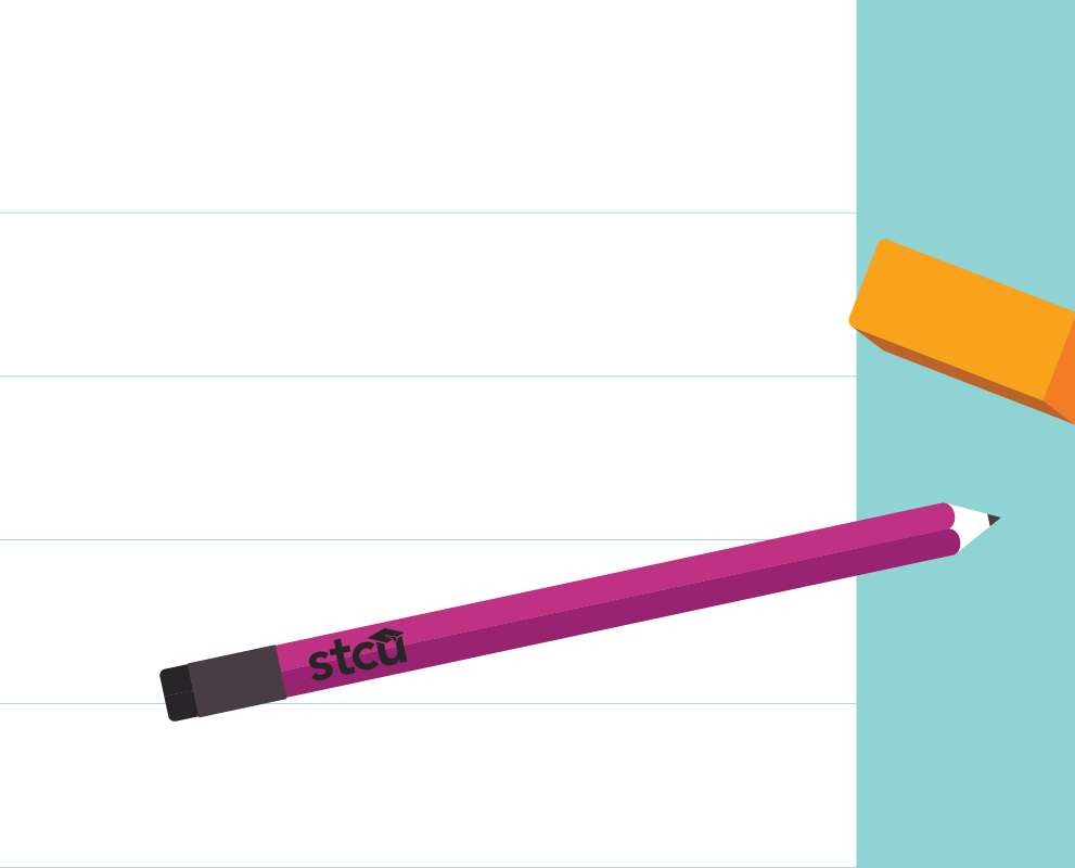 Illustration of a purple STCU pencil on a notepad. 