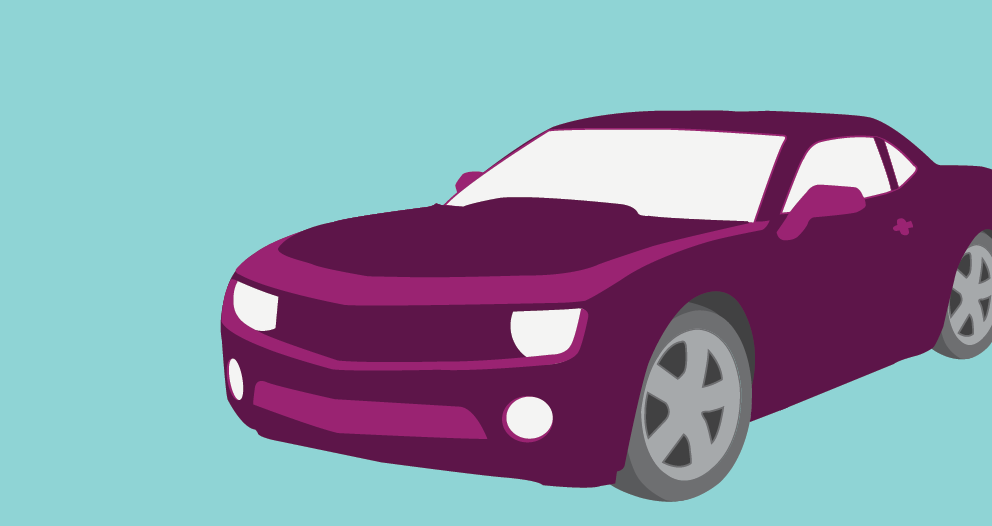 Illustration of a purple two-door car.