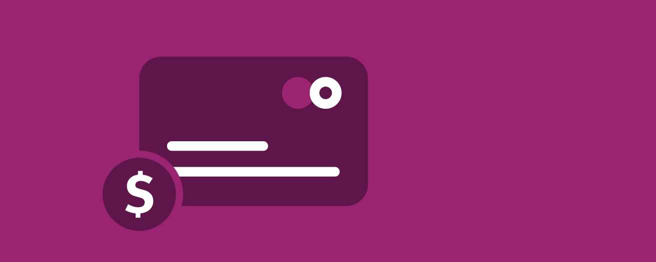 Credit card on a purple background.