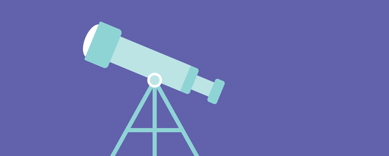 An illustration of a telescope standing against a dark sky.