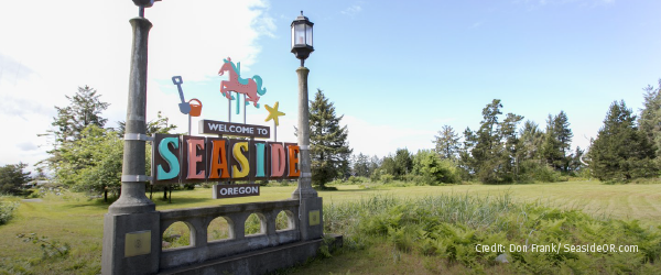 Photo of a sign that says welcome to Seaside Oregon