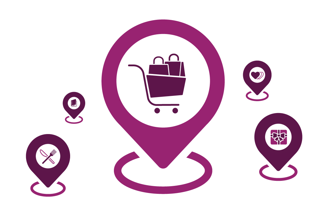 Illustration of map pin locations for shopping