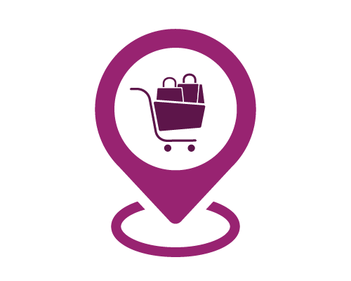 Illustration of a shopping cart in a locations pin