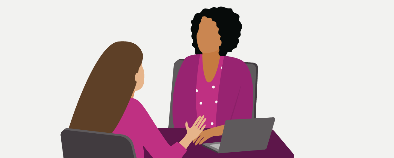 Illustration of woman interviewing for a job. 