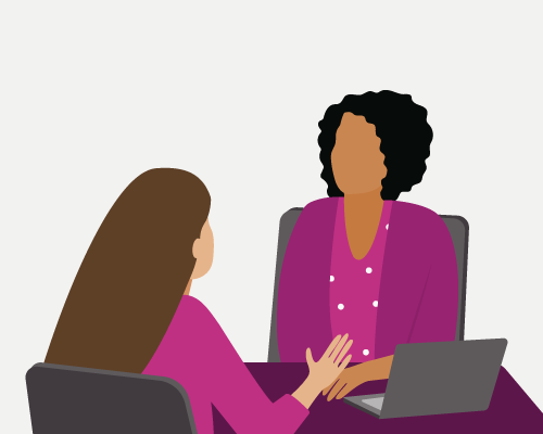 Illustration of woman interviewing for a job. 