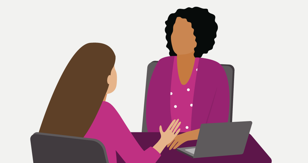 Illustration of woman interviewing for a job.