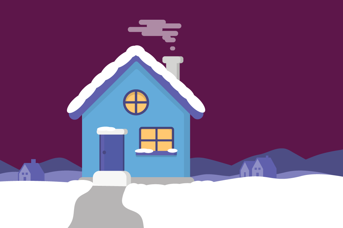 Illustration of a blue home in the snow