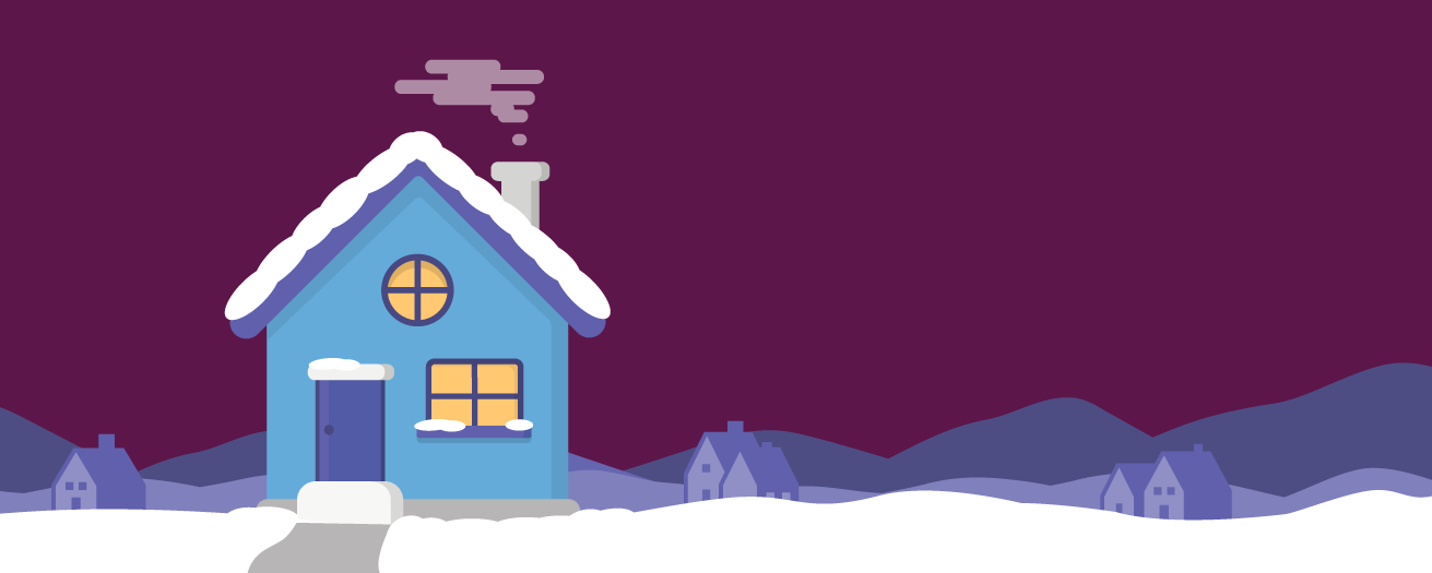 Illustration of a blue home in the snow