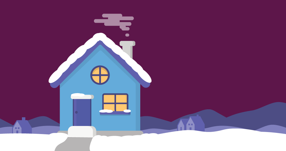 Illustration of a blue home in the snow