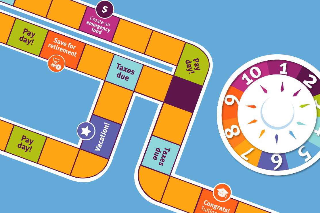 Illustration of a purple road with a "Y" directional sign