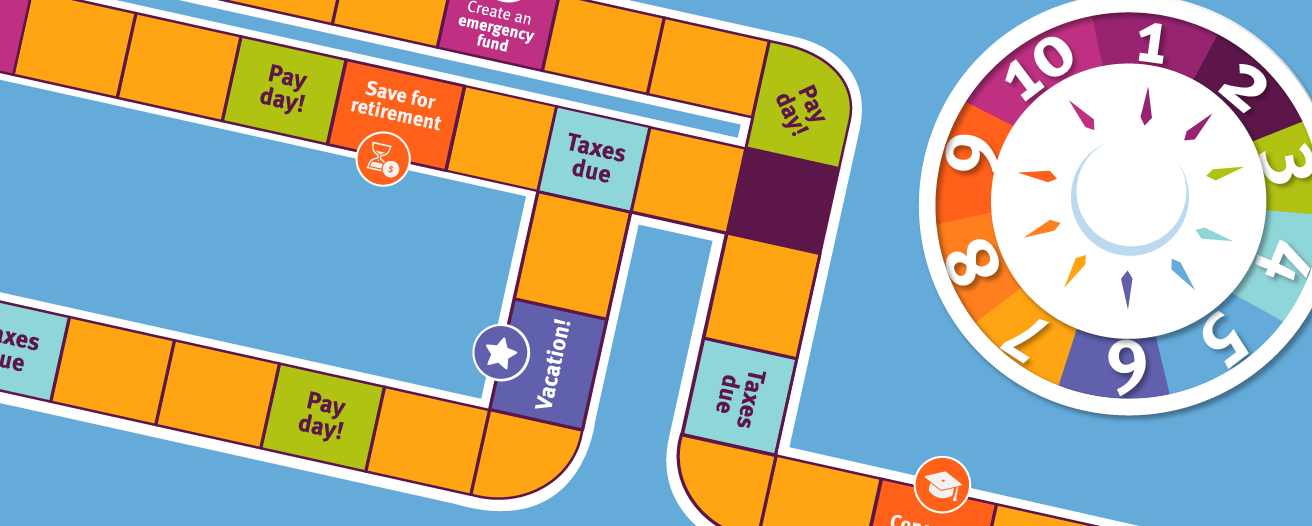 Illustration of board game with game spinner