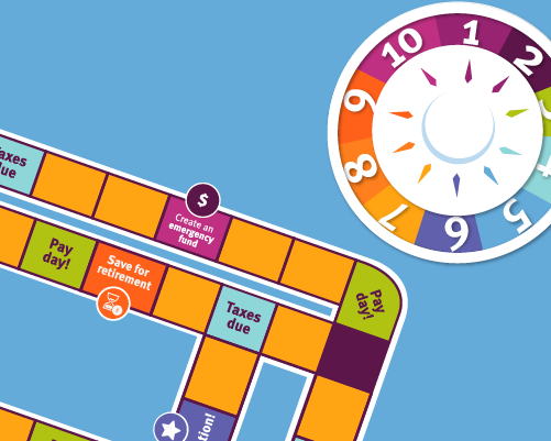 Illustration of board game with game spinner