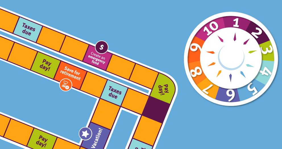 Illustration of board game with game spinner